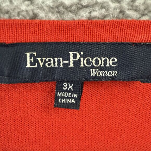 Stain)Evan Picone Sweater Women Top Plus 3X Red Short Slv Button Flower Applique - Picture 2 of 11